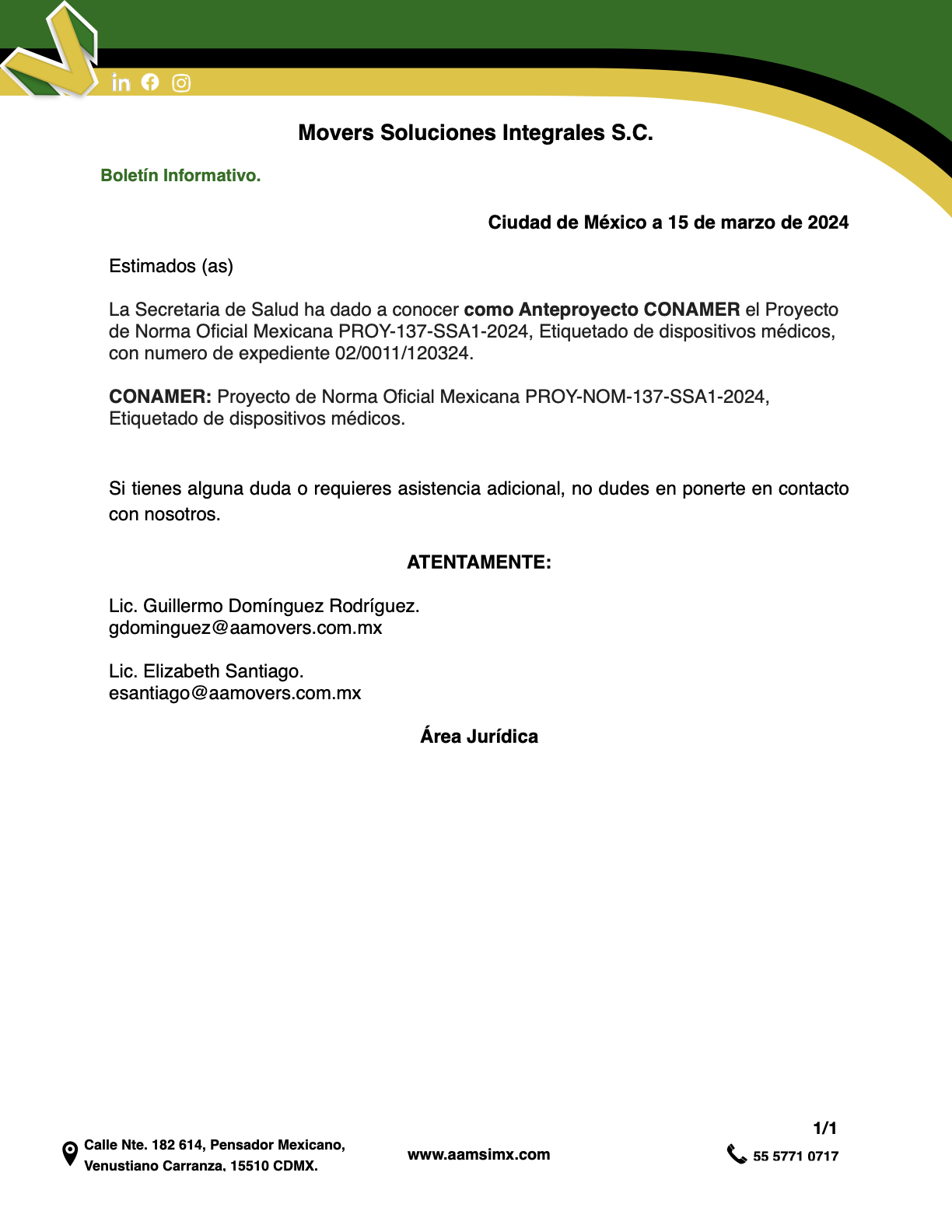 La Secretaria de Salud ha dado a conocer como Anteproyecto CONAMER el Proyecto de Norma Oficial Mexicana PROY-137-SSA1-2024, Etiquetado de dispositivos médicos, con numero de expediente 02/0011/120324. CONAMER: Proyecto de Norma Oficial Mexicana PROY-NOM-137-SSA1-2024, Etiquetado de dispositivos médicos.