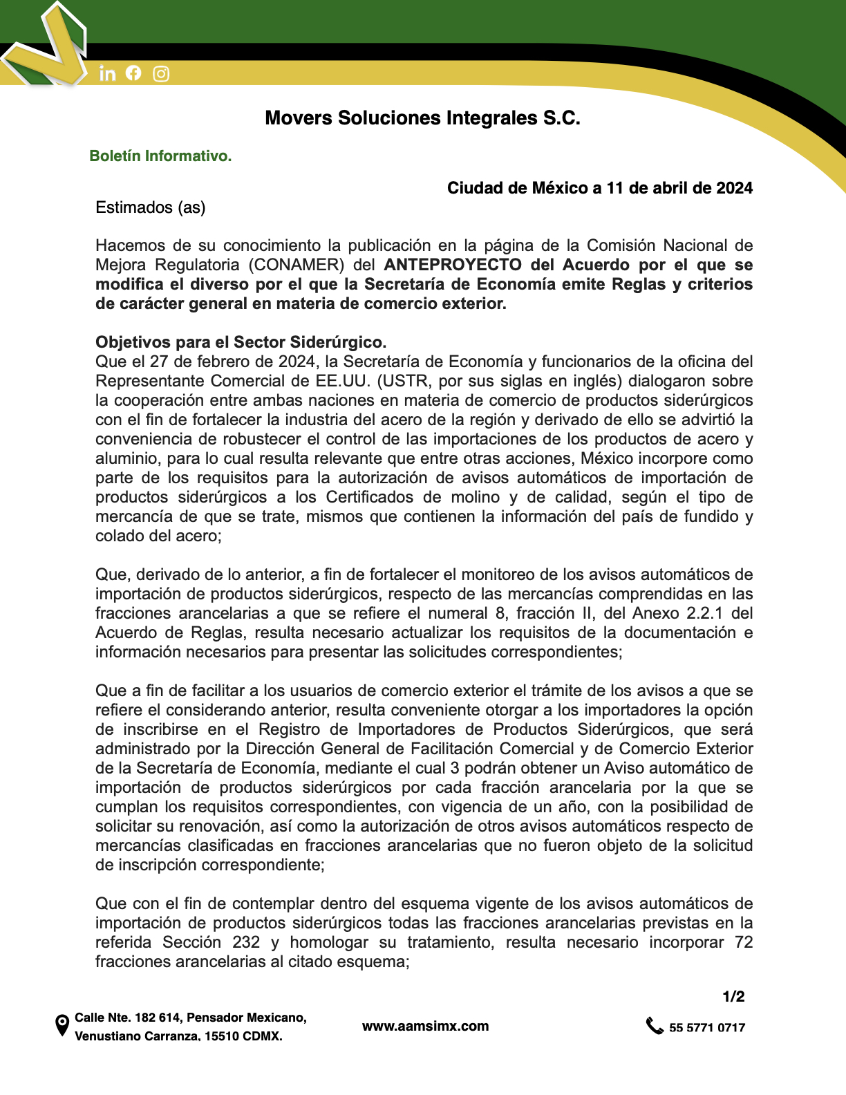 CONAMER: ANTEPROYECTO del Acuerdo por el que se modifica el diverso por el que la Secretaría de Economía emite Reglas y criterios de carácter general en materia de comercio exterior.