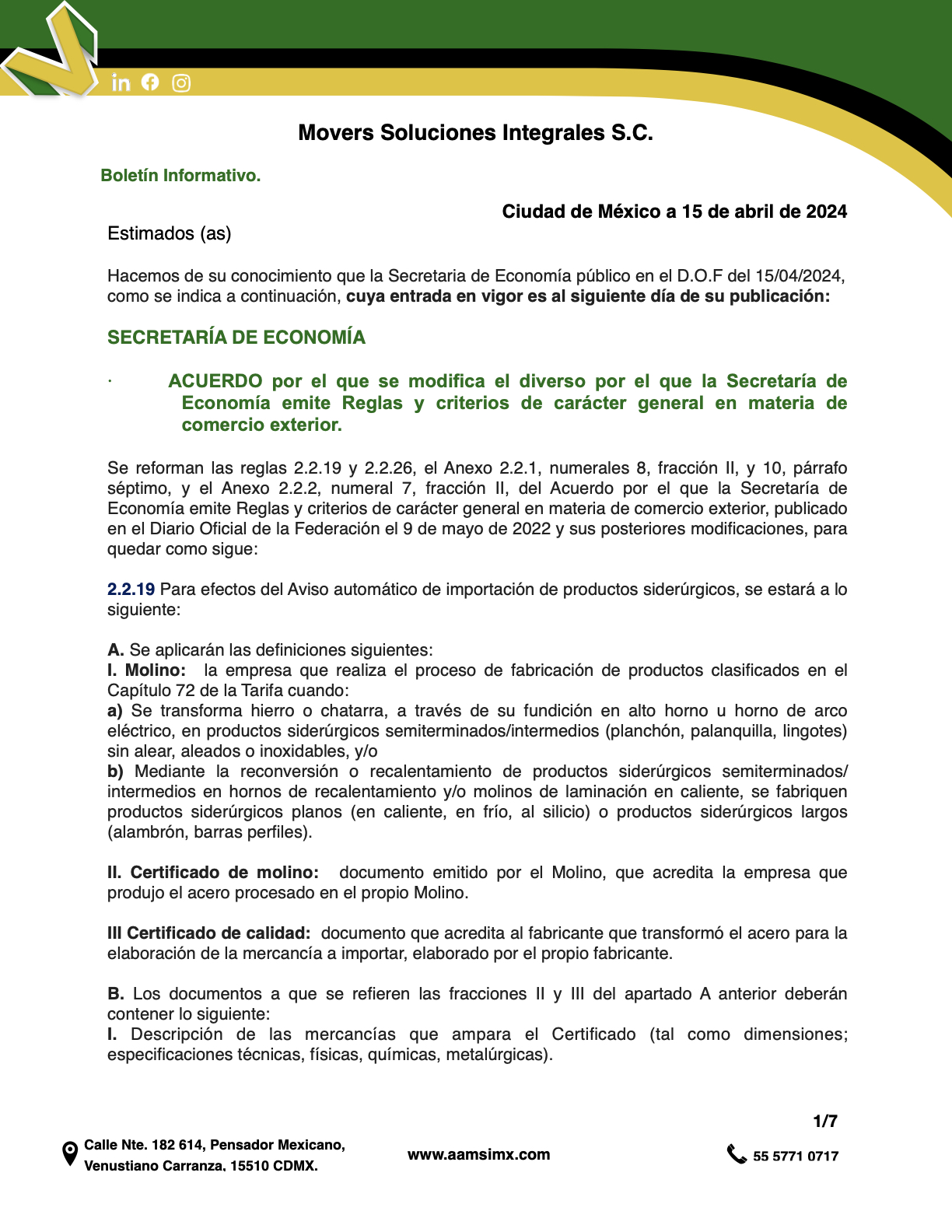 Se reforman las reglas 2.2.19 y 2.2.26, el Anexo 2.2.1, numerales 8, fracción II, y 10, párrafo séptimo, y el Anexo 2.2.2, numeral 7, fracción II, del Acuerdo por el que la Secretaría de Economía emite Reglas y criterios de carácter general en materia de comercio exterior, publicado en el Diario Oficial de la Federación el 9 de mayo de 2022 y sus posteriores modificaciones