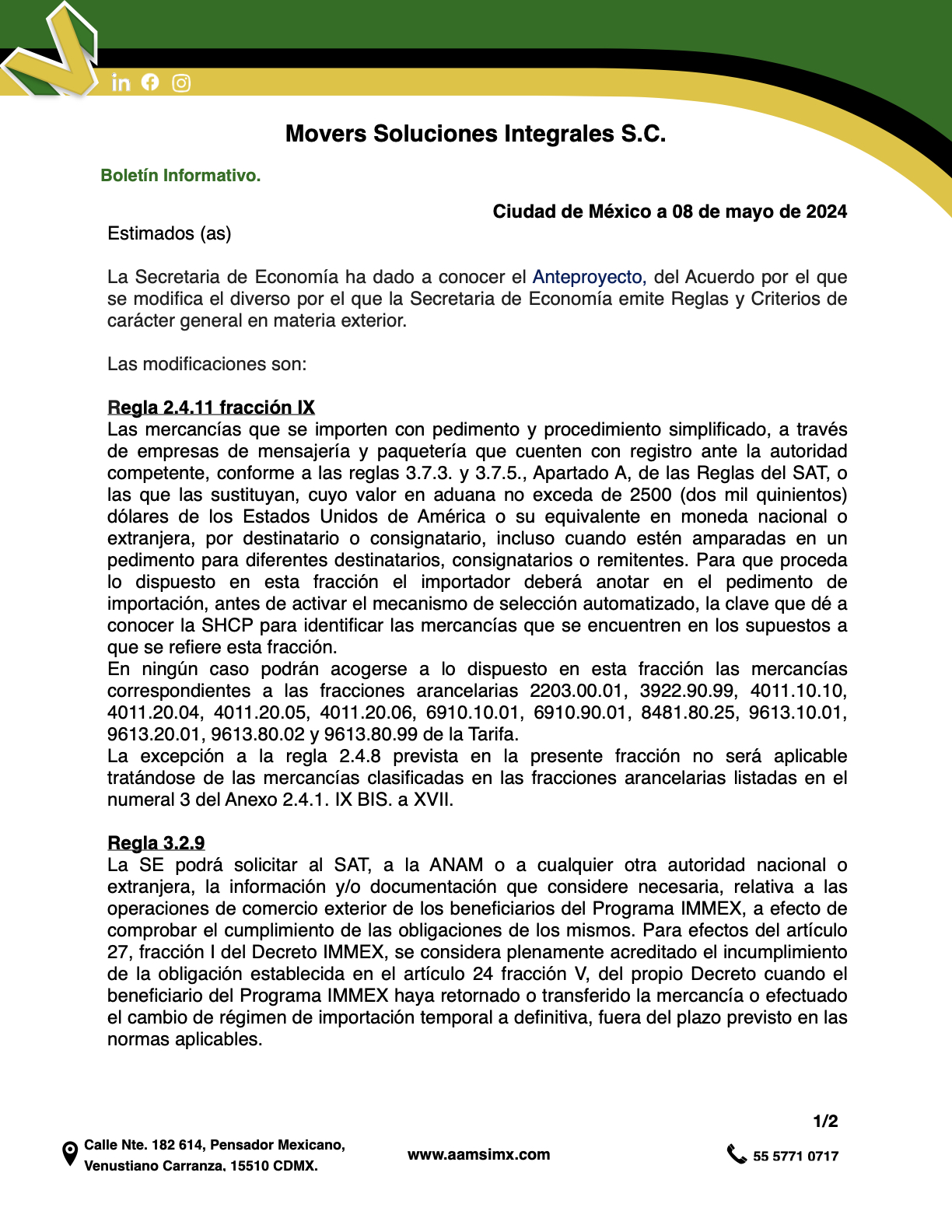 Anteproyecto, del Acuerdo por el que se modifica el diverso por el que la Secretaria de Economía emite Reglas y Criterios de carácter general en materia exterior.