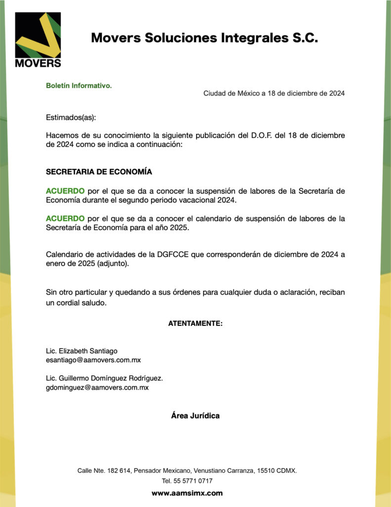 Suspensión de labores Secretaría de Economía 2024-2025