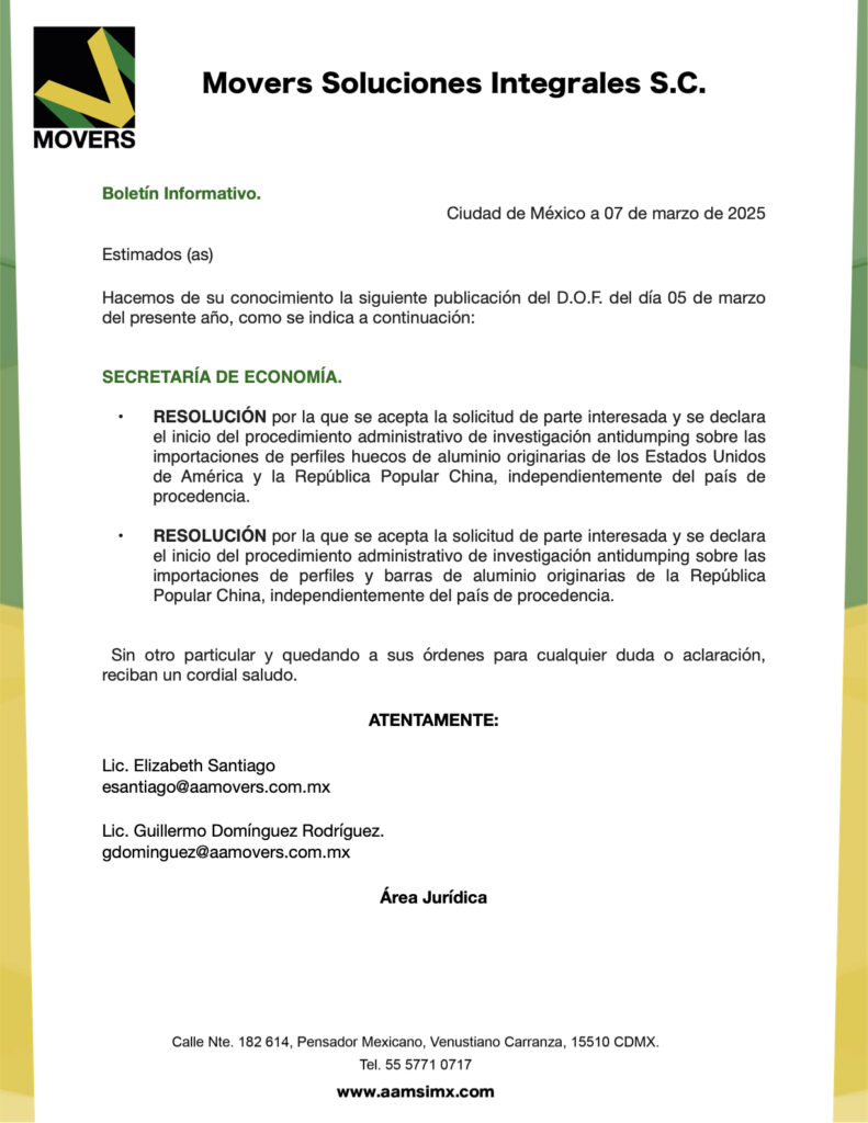 Investigación antidumping de aluminio en México