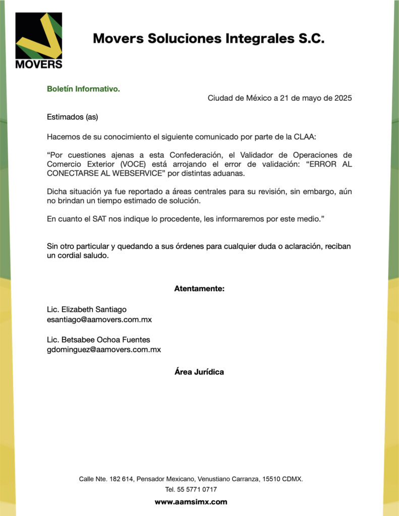 Alerta CLAA: Fallo en VOCE - Error 'WebService' en Aduanas