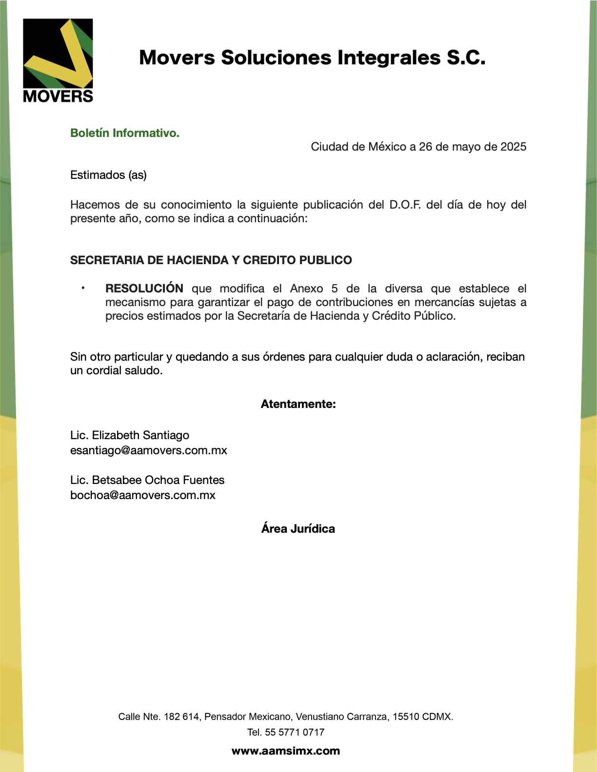 modificación Anexo 5 SHCP 2025