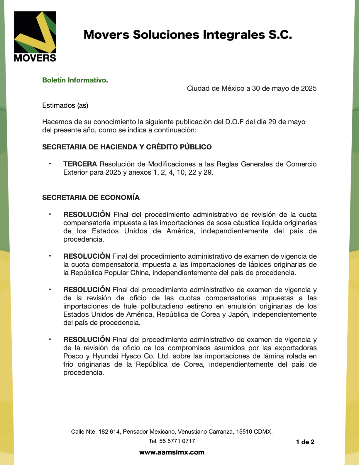 DOF 29/05: 3ª Modificación RGCEM + 5 Resoluciones Finales de Cuotas