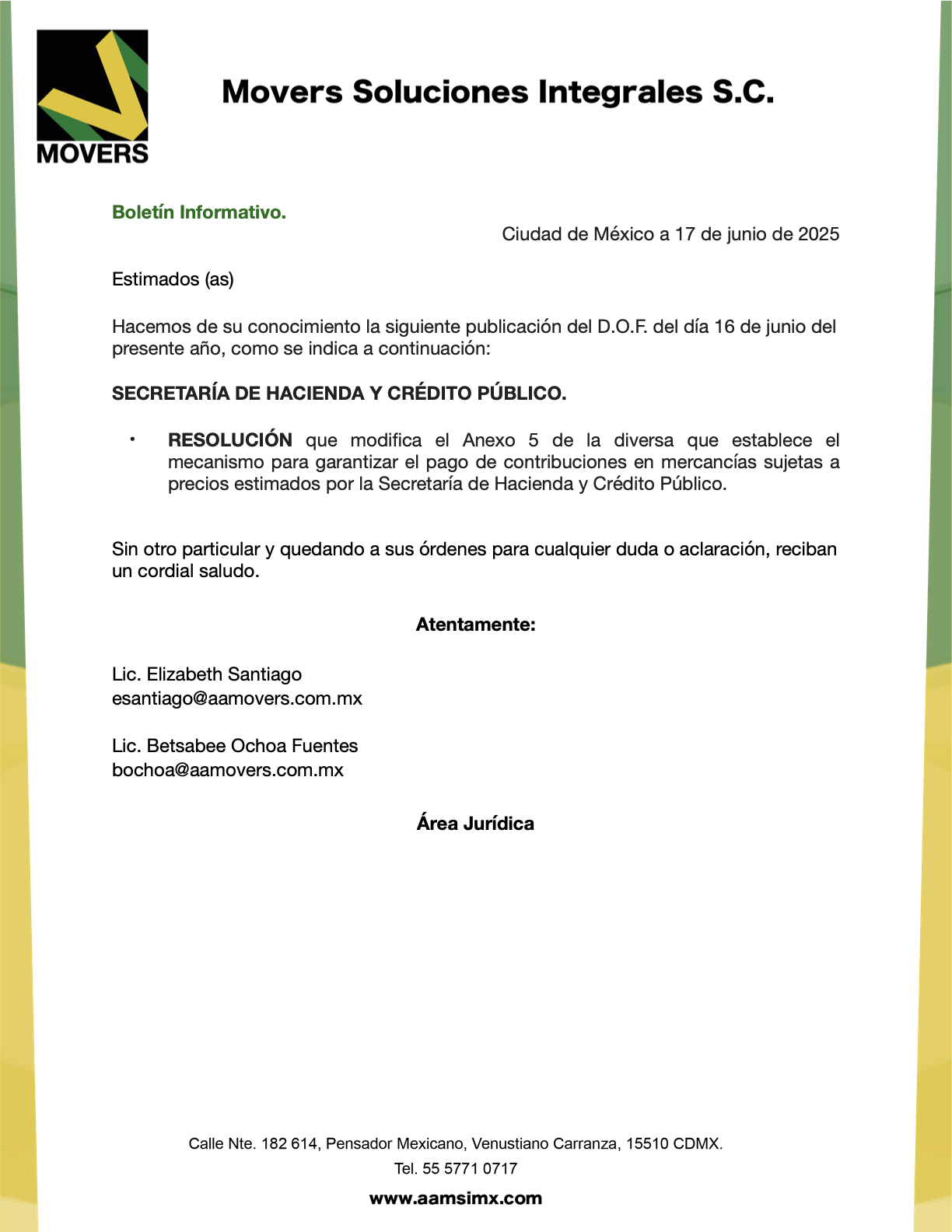 SHCP modifica mecanismo de garantía para mercancías con precios estimados. Cambios en el Anexo 5 y sus impactos fiscales (DOF 16/06/2025).