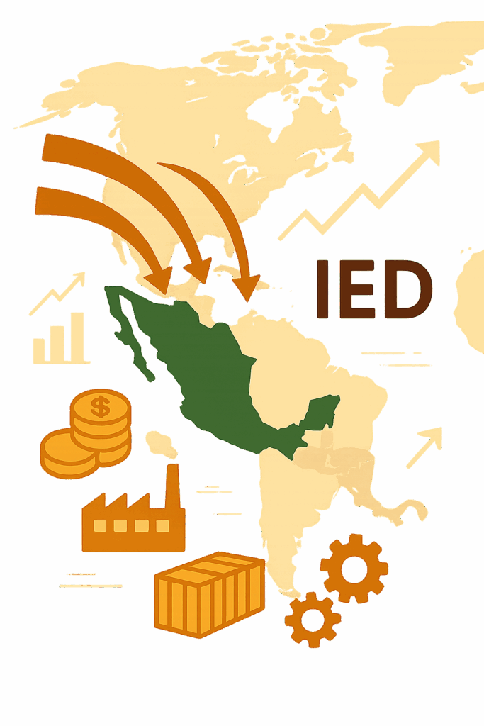 Mapa de América Latina con México resaltado como destino principal de inversión extranjera directa en 2025