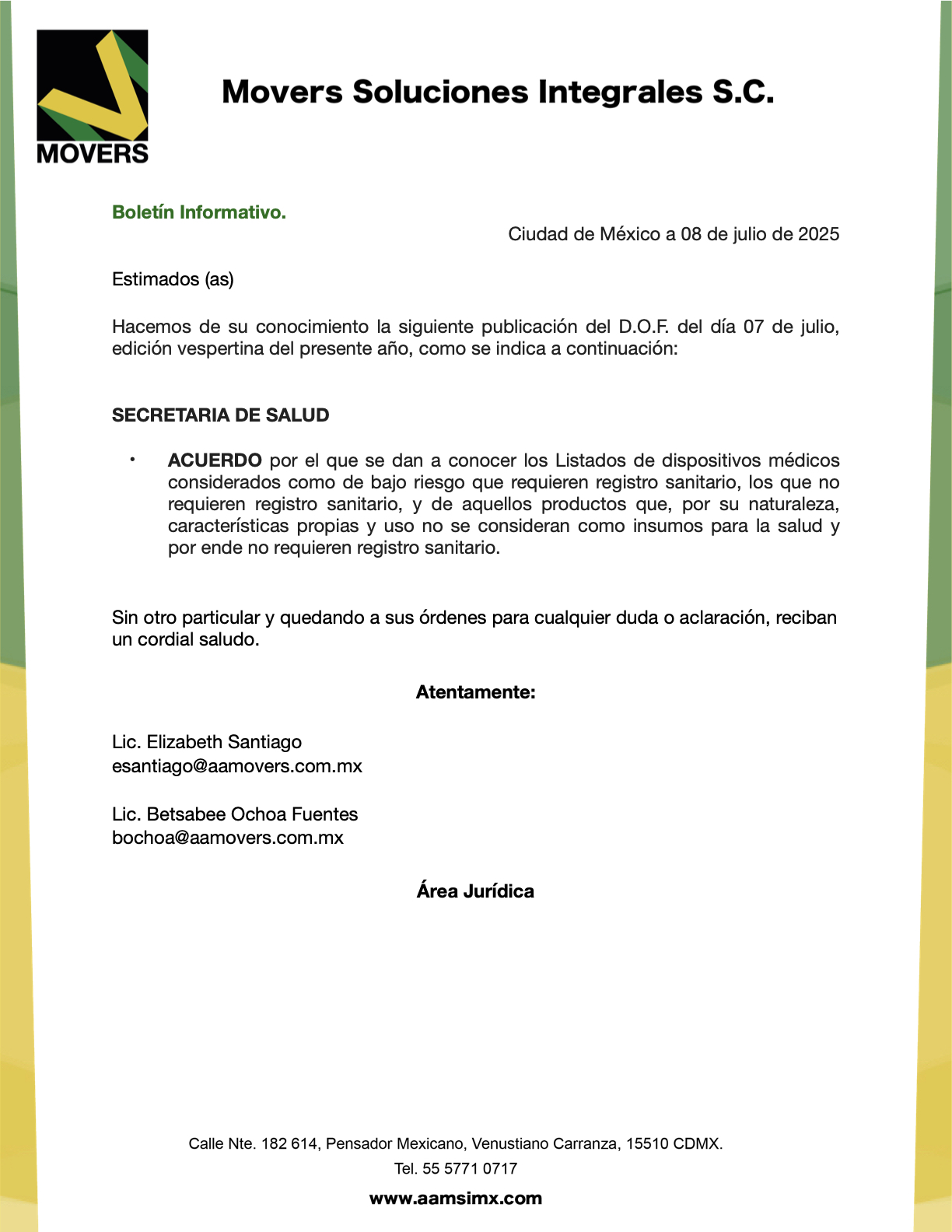 Clasificación Oficial de Dispositivos Médicos que requieren registro sanitario, los exentos y productos no considerados insumos de salud.