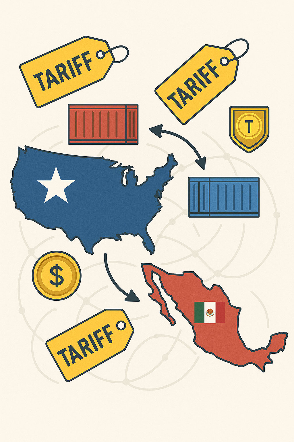Rutas comerciales México–EE.UU. en 2025 con enfoque en cambios arancelario