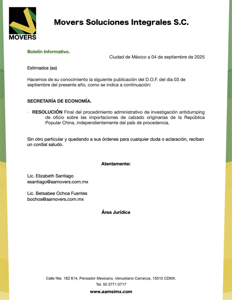 Resolución Final: Antidumping a Calzado Chino (DOF 03/09/2025)