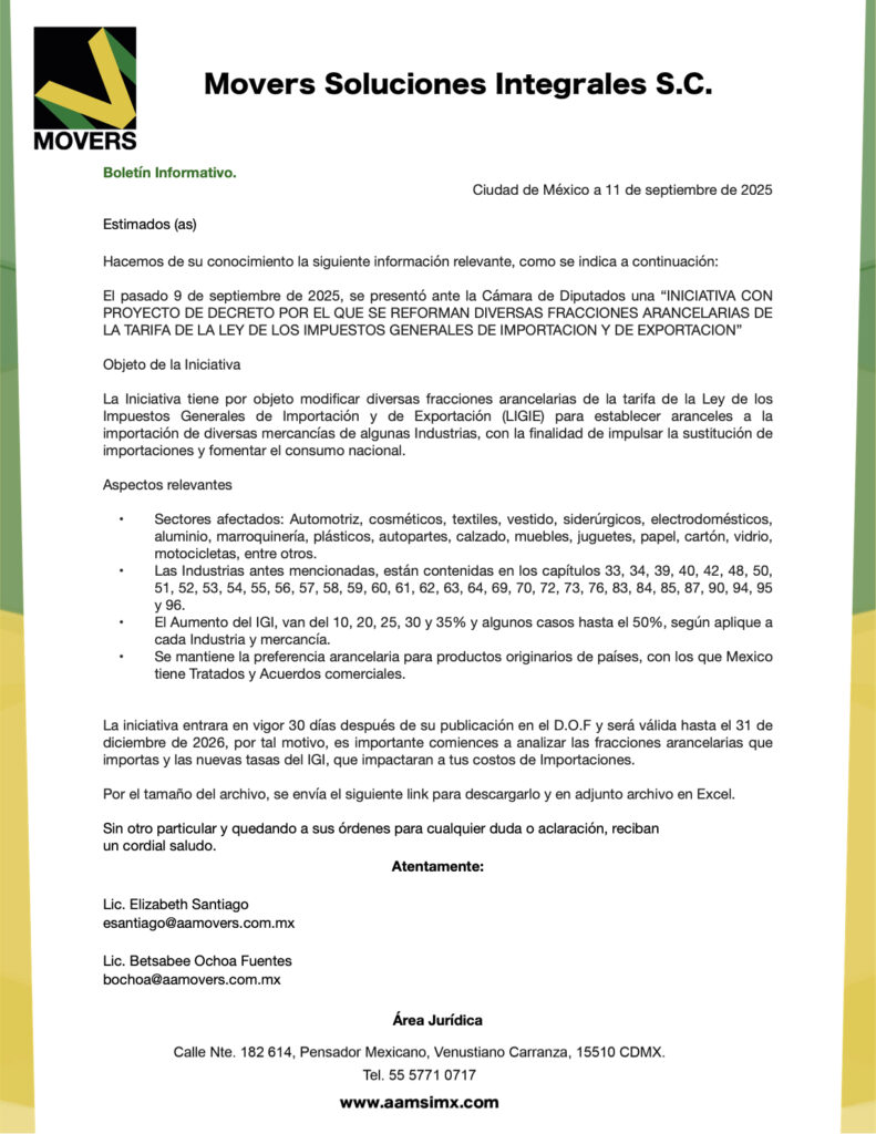 Iniciativa Reforma Arancelaria: Aumento de Aranceles a Importaciones