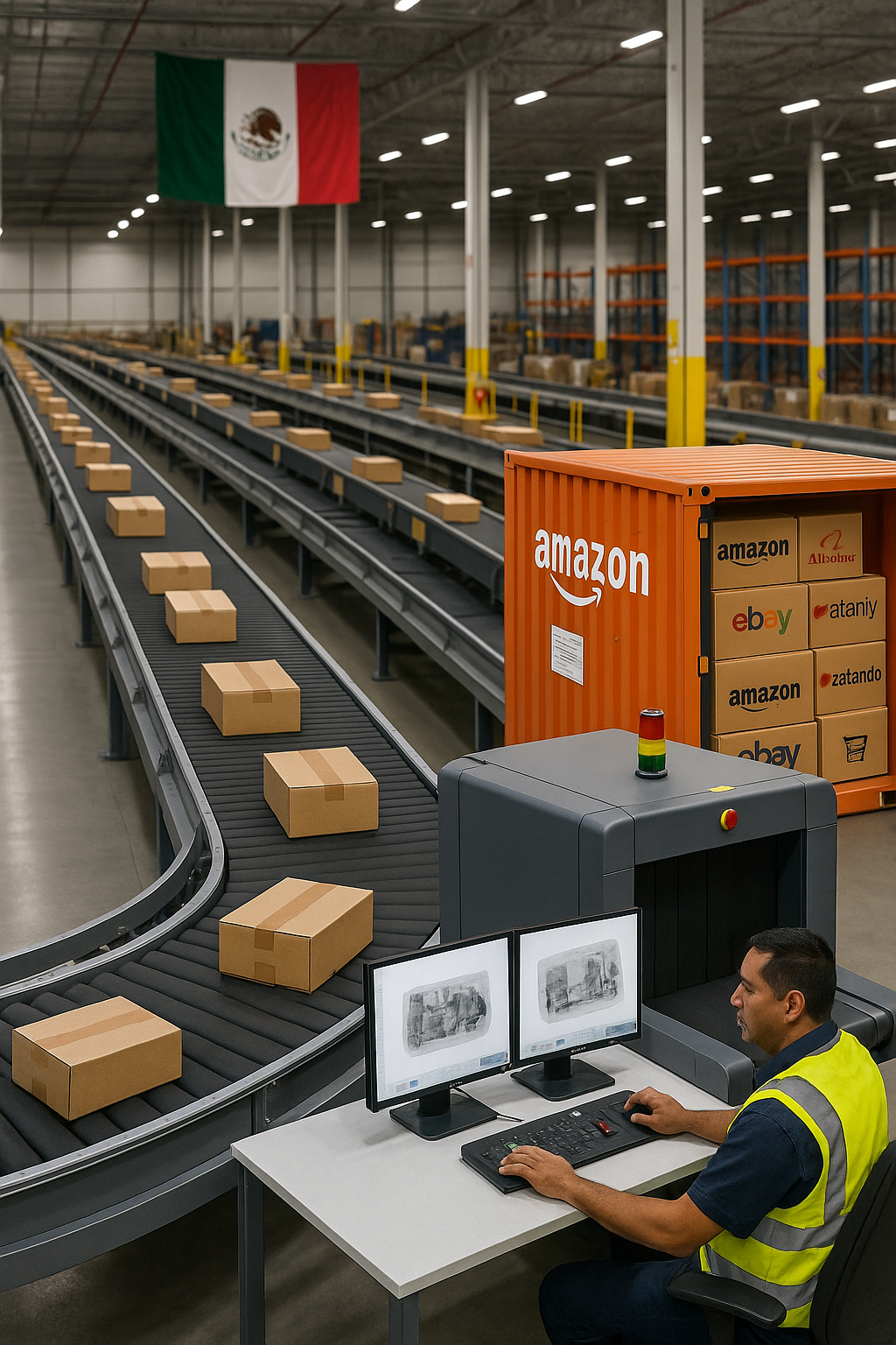 Impacto del e-commerce internacional en las aduanas mexicanas con escaneo digital de paquetes.