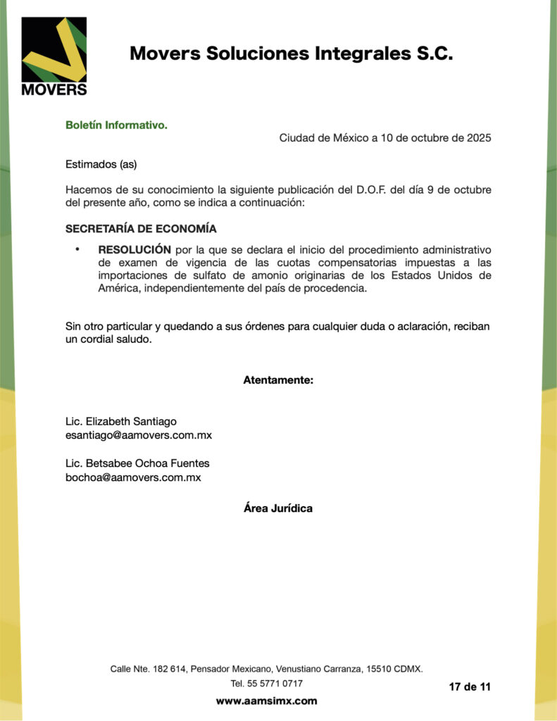 examen vigencia cuotas compensatorias sulfato amonio EE.UU.