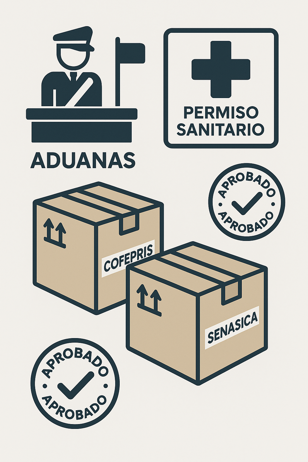 Ilustración de permisos sanitarios de COFEPRIS y SENASICA requeridos para importar en México en 2025