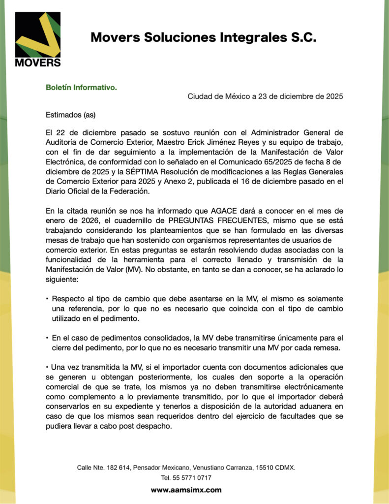 AGACE Aclara Implementación de la Manifestación de Valor Electrónica