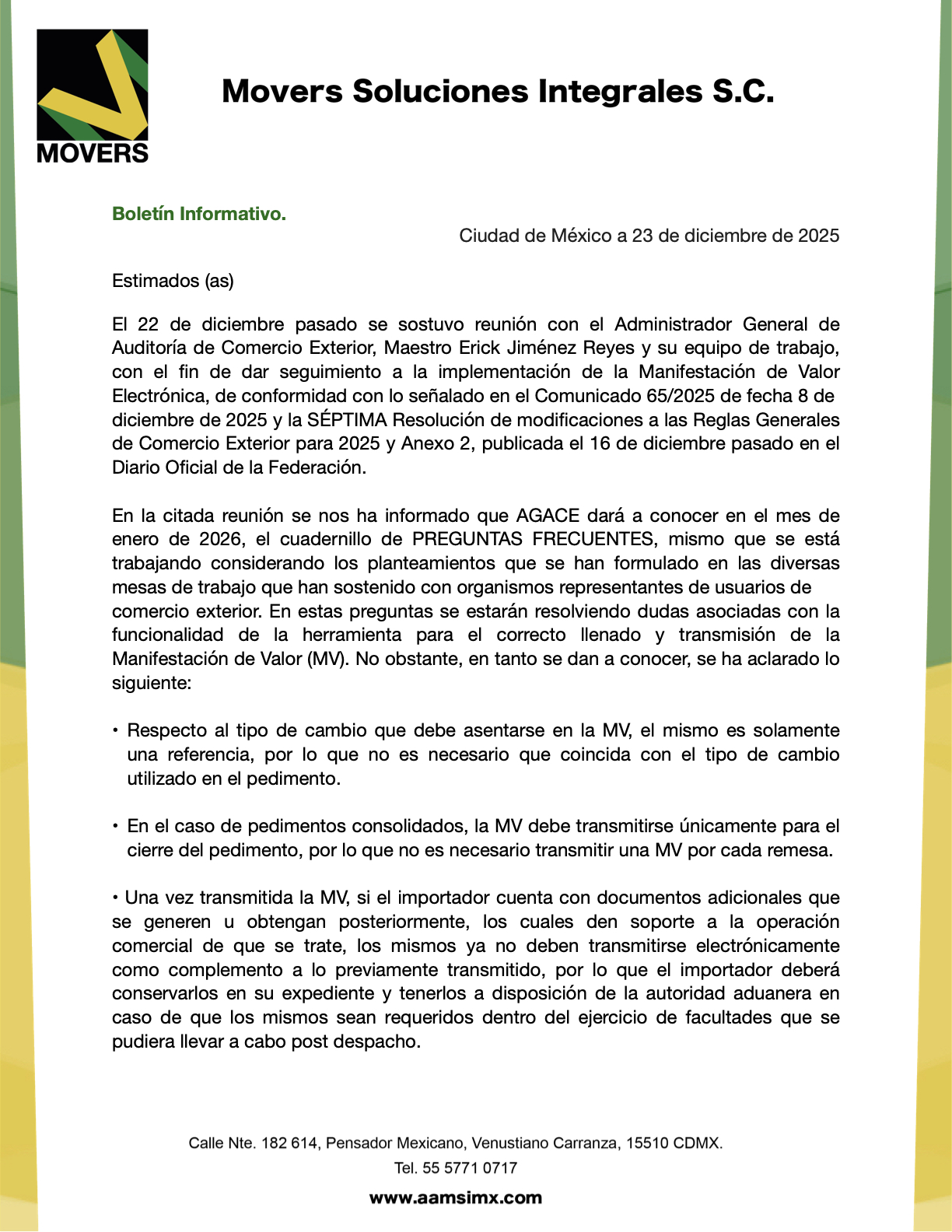 AGACE Aclara Implementación de la Manifestación de Valor Electrónica