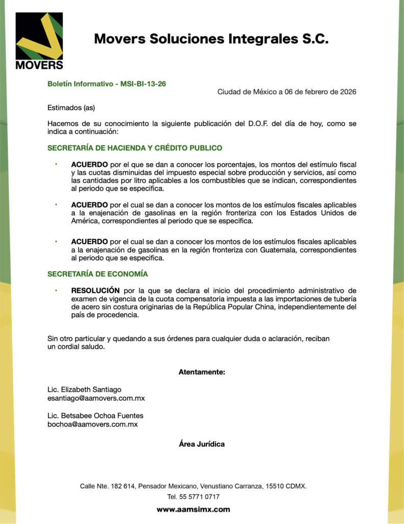 Acuerdos IEPS Combustibles y Examen Cuota Tubería Acero China