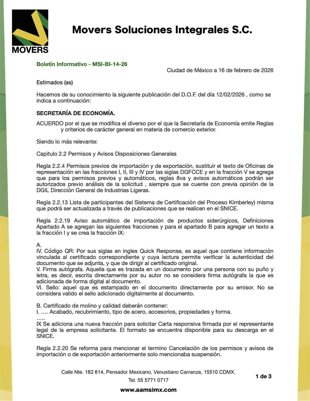 modificaciones reglas comercio exterior SE febrero 2026