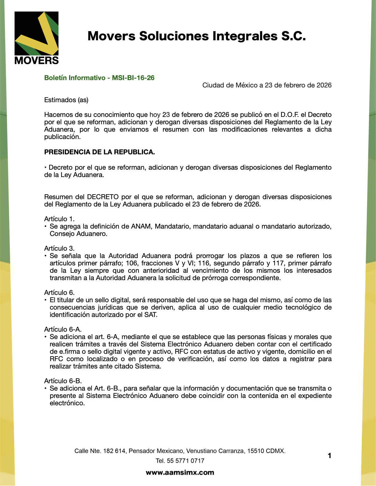 reforma reglamento ley aduanera 2026