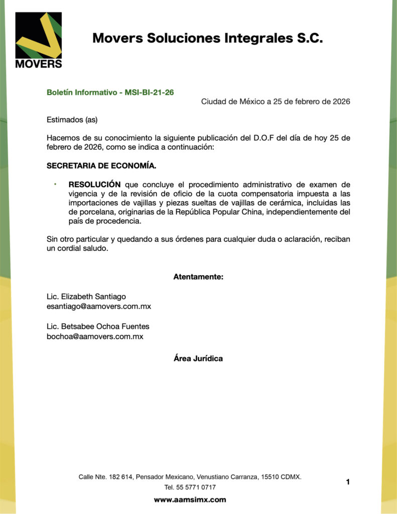 examen vigencia cuota compensatoria vajillas cerámica China 2026