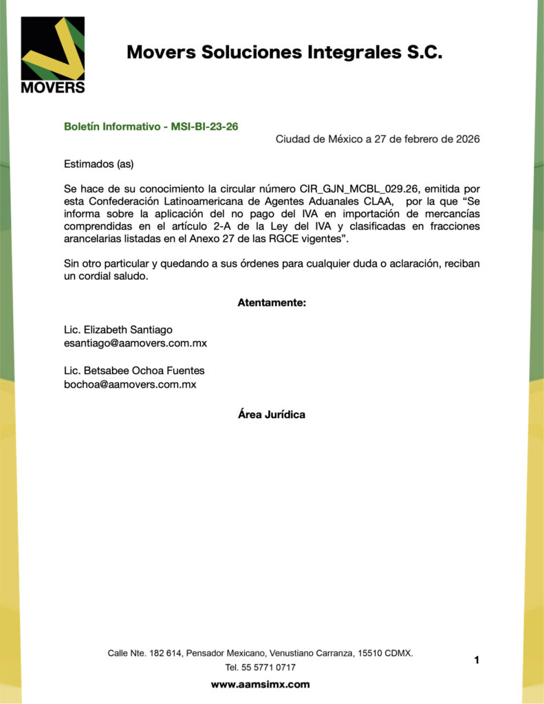 no pago IVA importación Anexo 27 requisitos