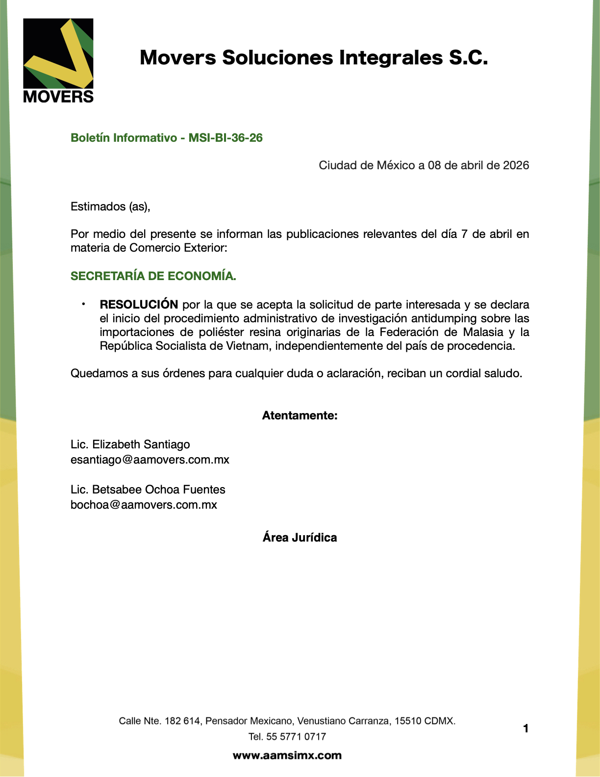 investigación antidumping poliéster resina Malasia Vietnam 2026