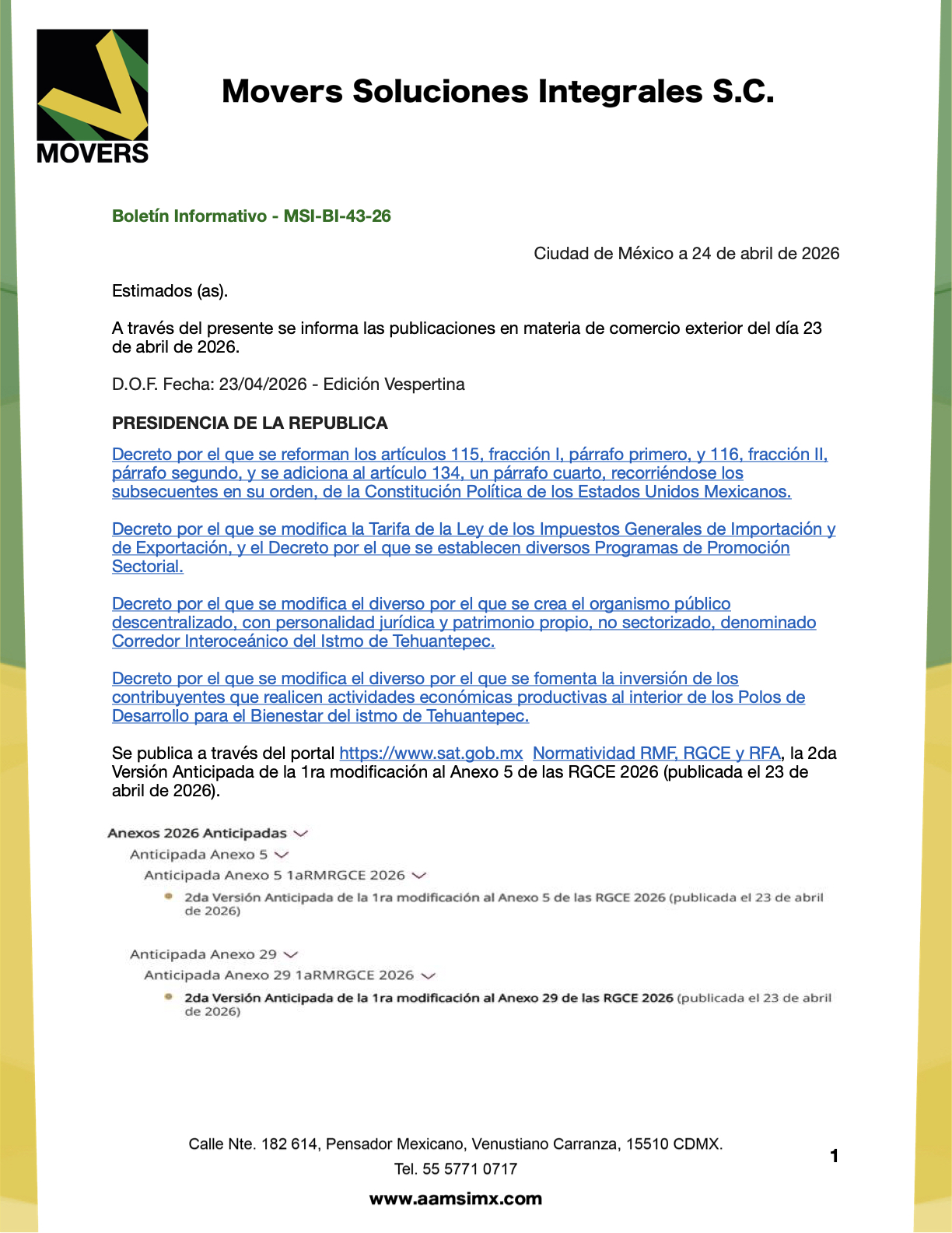 reformas constitucionales comercio exterior abril 2026