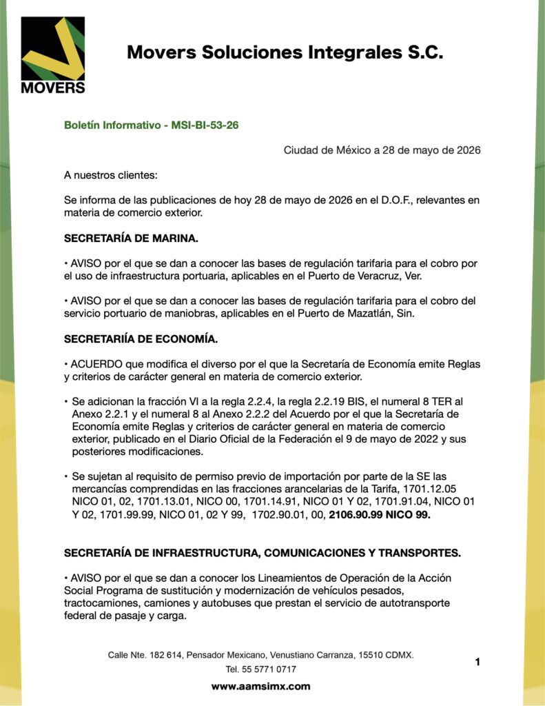 publicaciones DOF 28 mayo 2026 comercio exterior