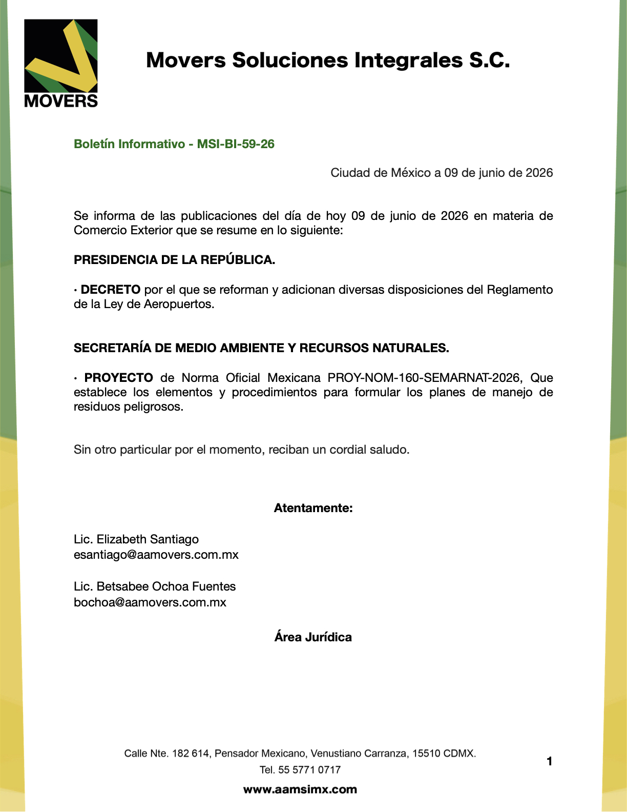 DOF 09/06/26: Reforma a Reglamento de Aeropuertos y Proyecto NOM-160 para residuos peligrosos