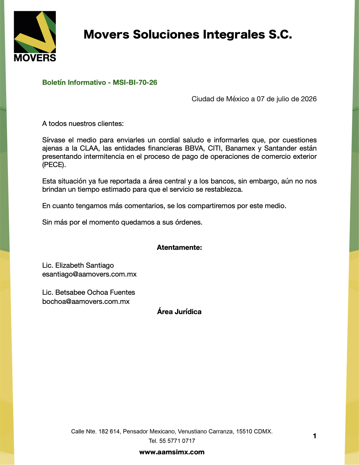 intermitencia pagos PECE Banamex BBVA Santander