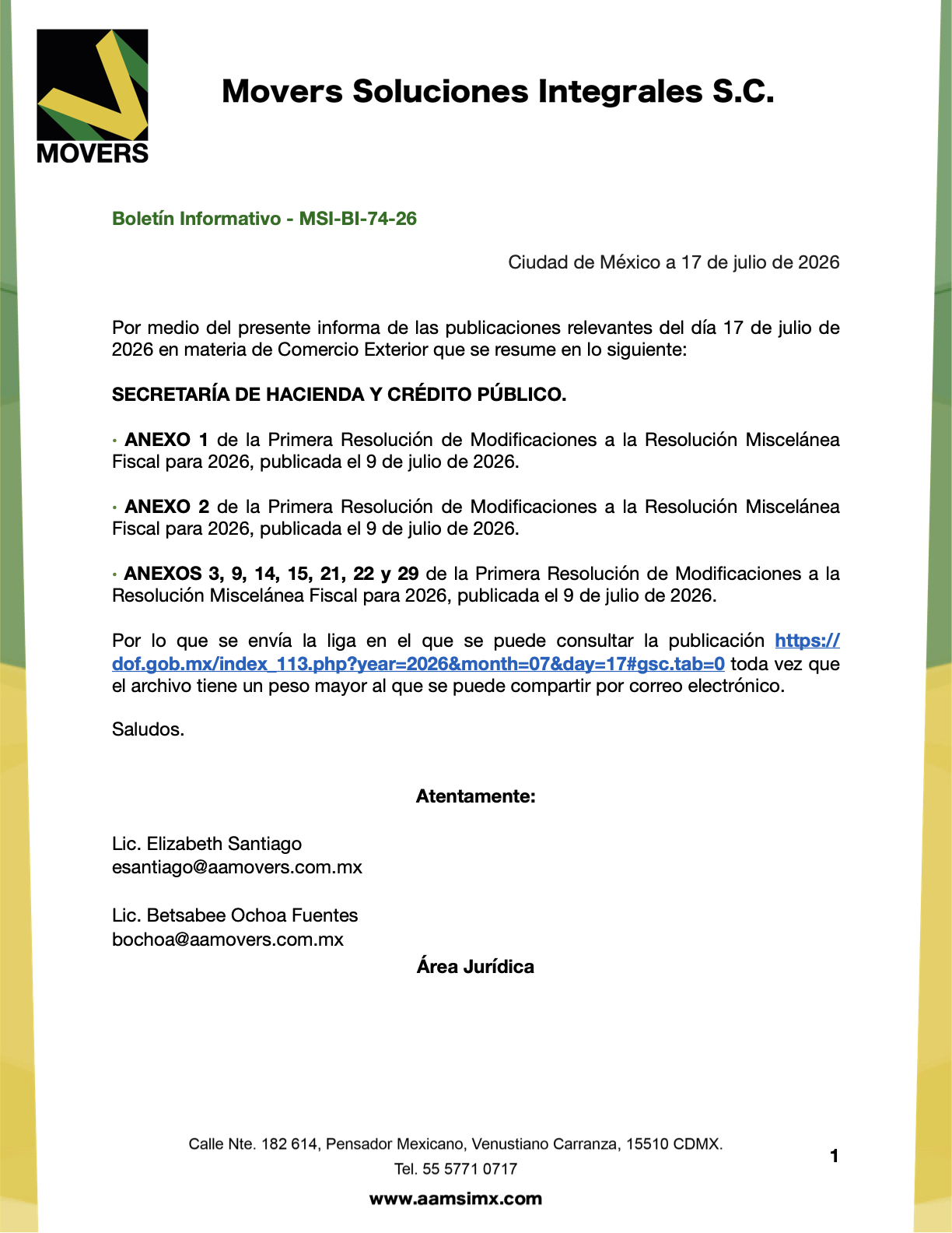 Anexos RMF 2026 Primera Resolución Modificaciones