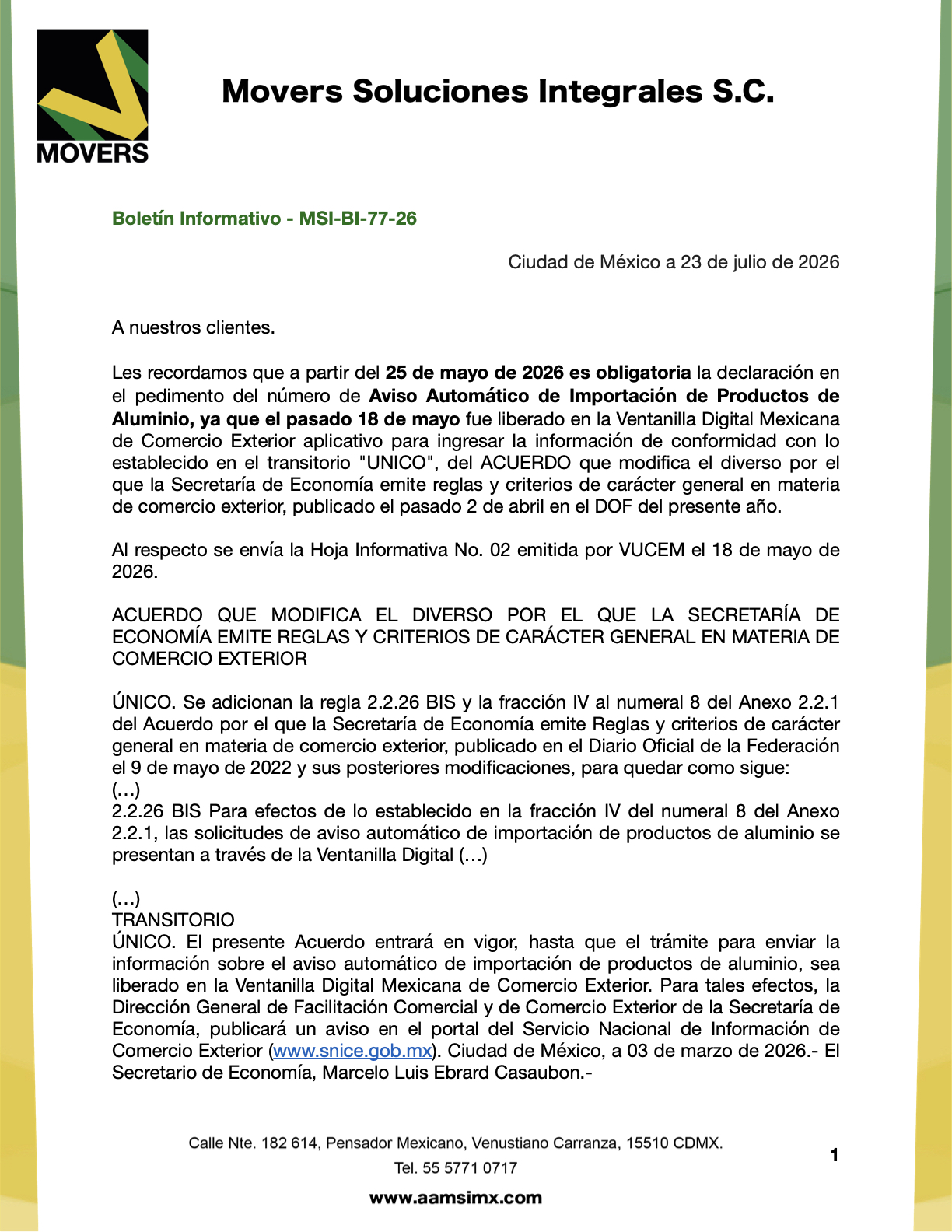 aviso automático importación aluminio 2026