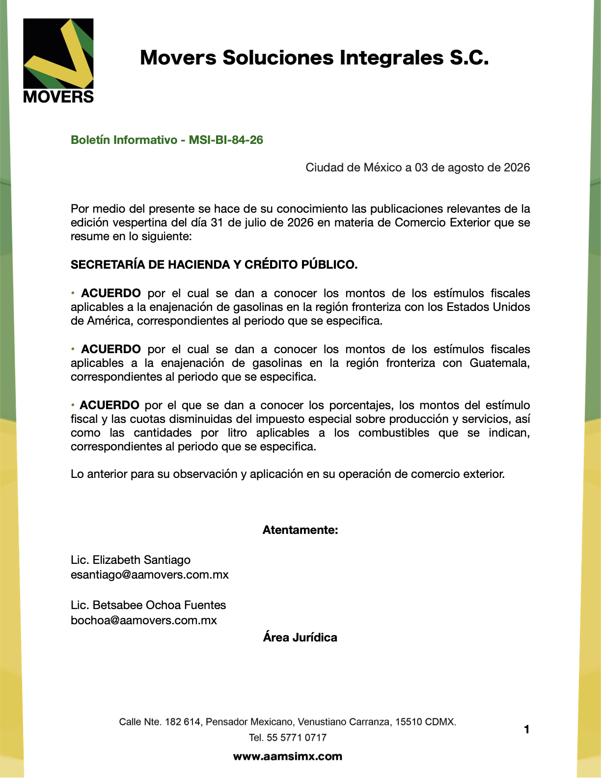 estímulos fiscales gasolinas región fronteriza EE.UU. y Guatemala agosto 2026