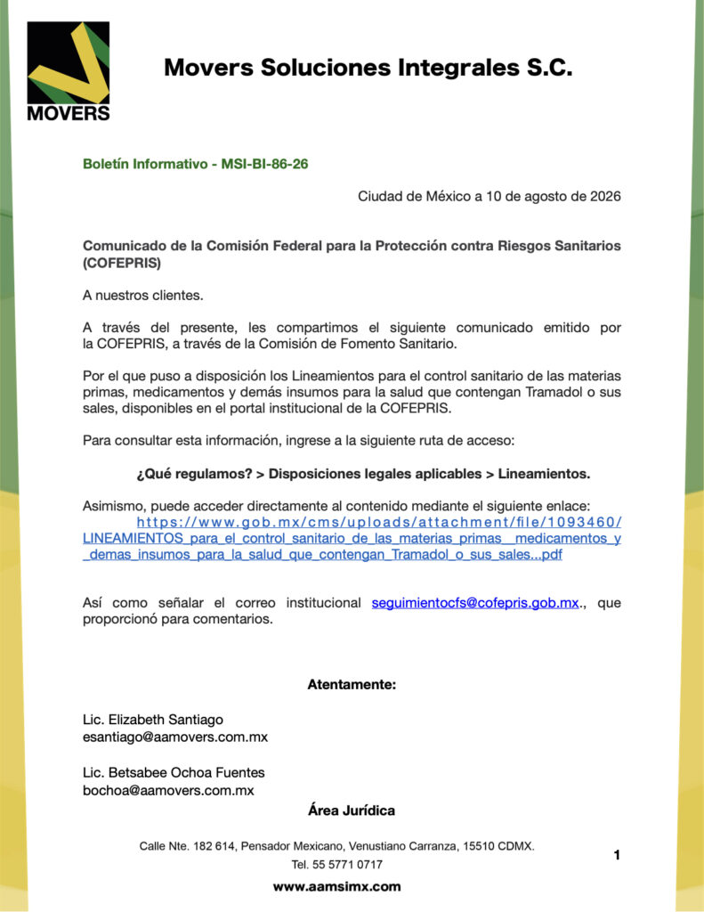 lineamientos control sanitario tramadol COFEPRIS 2026 medicamentos psicotrópicos