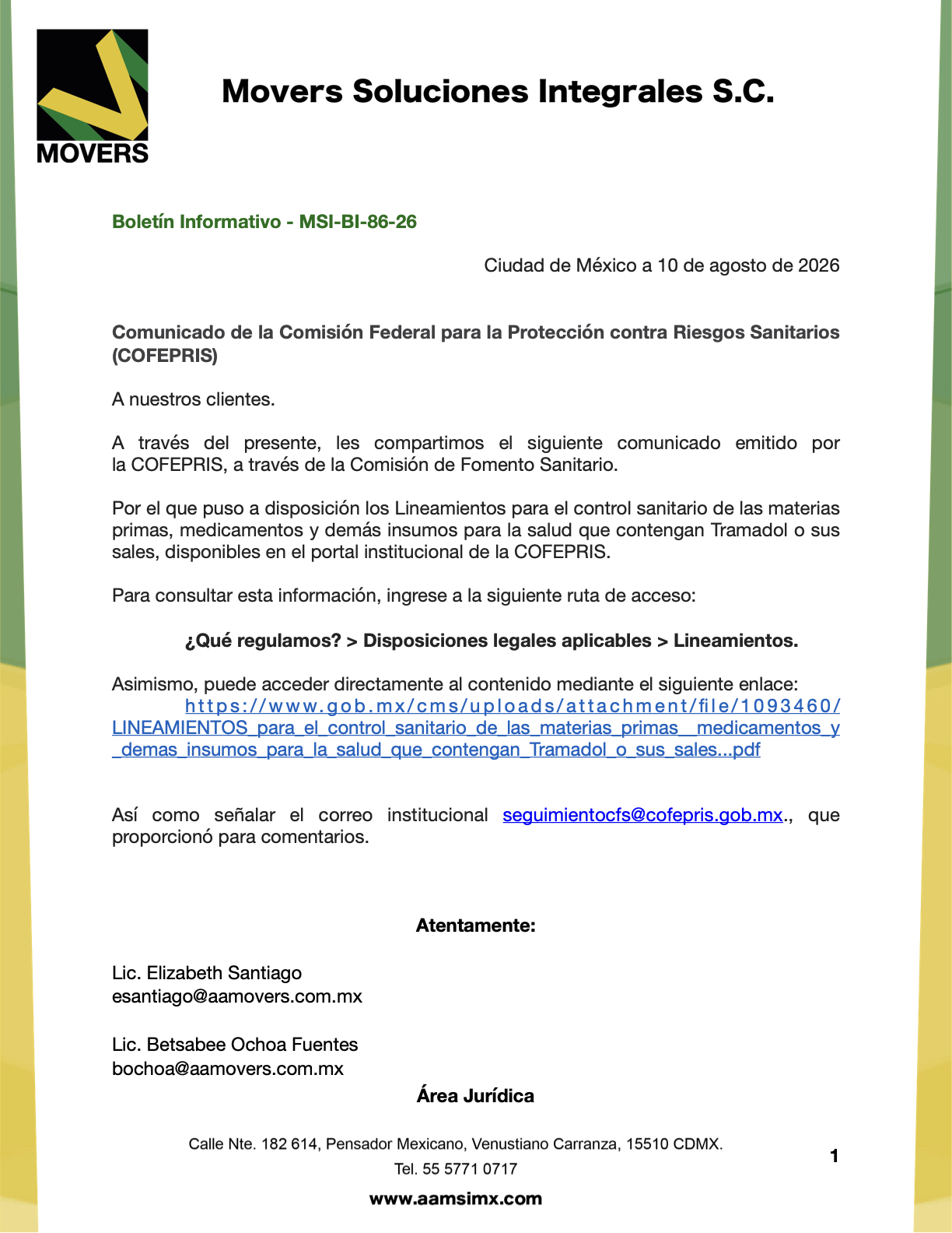 lineamientos control sanitario tramadol COFEPRIS 2026 medicamentos psicotrópicos