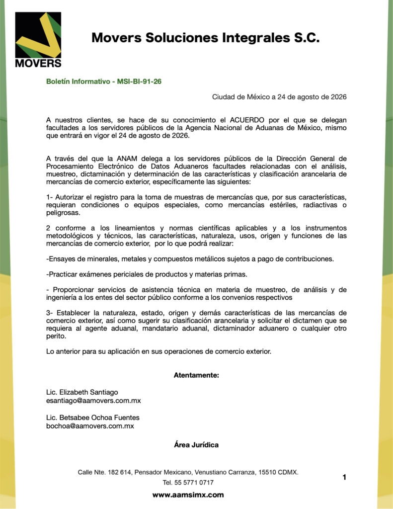 ANAM delega facultades aduaneras agosto 2026 | DOF