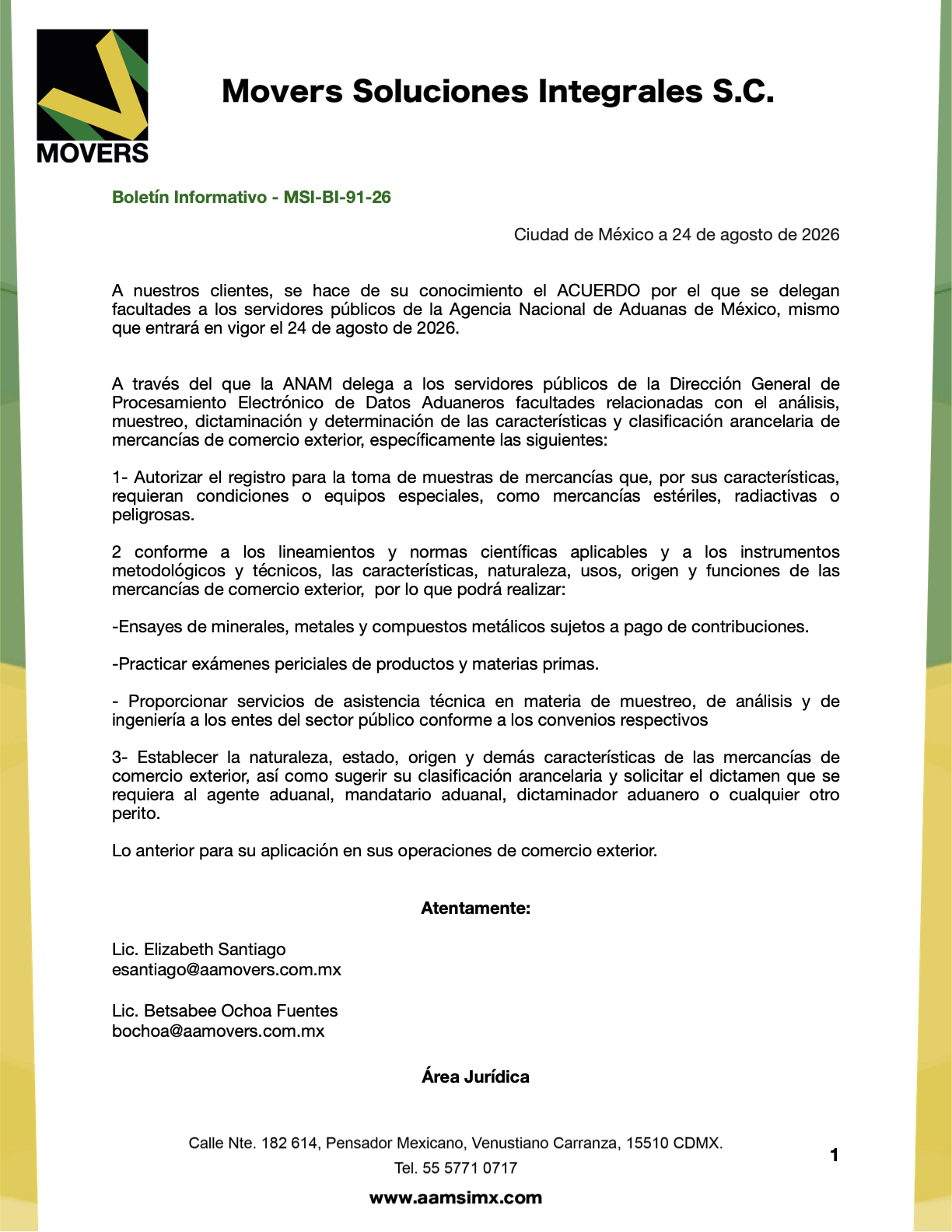 ANAM delega facultades aduaneras agosto 2026 | DOF