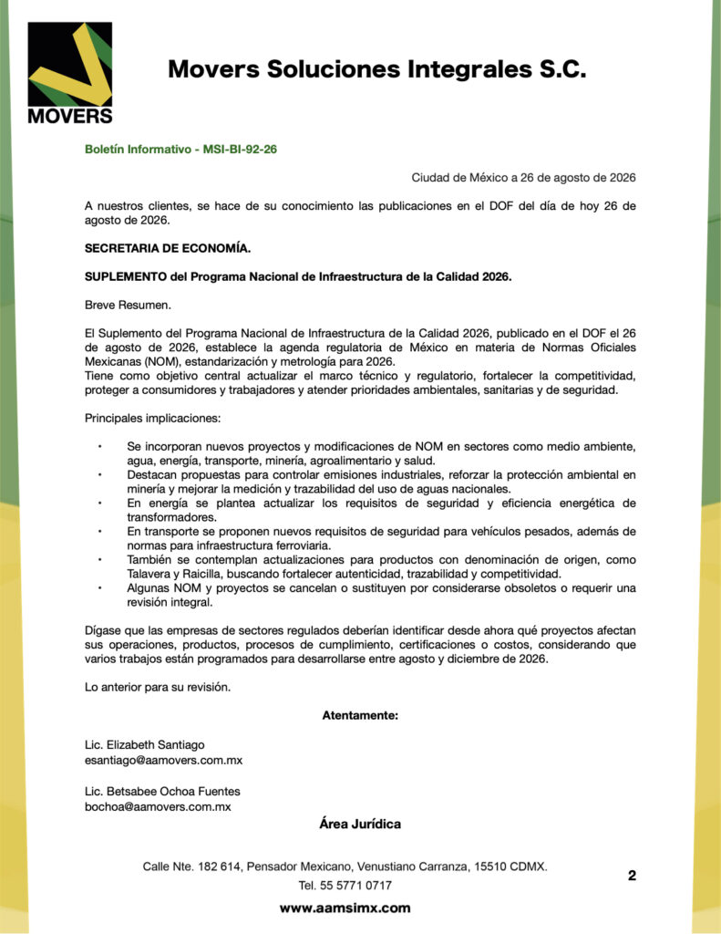 Suplemento PNIC 2026: NOM en sectores clave | SE