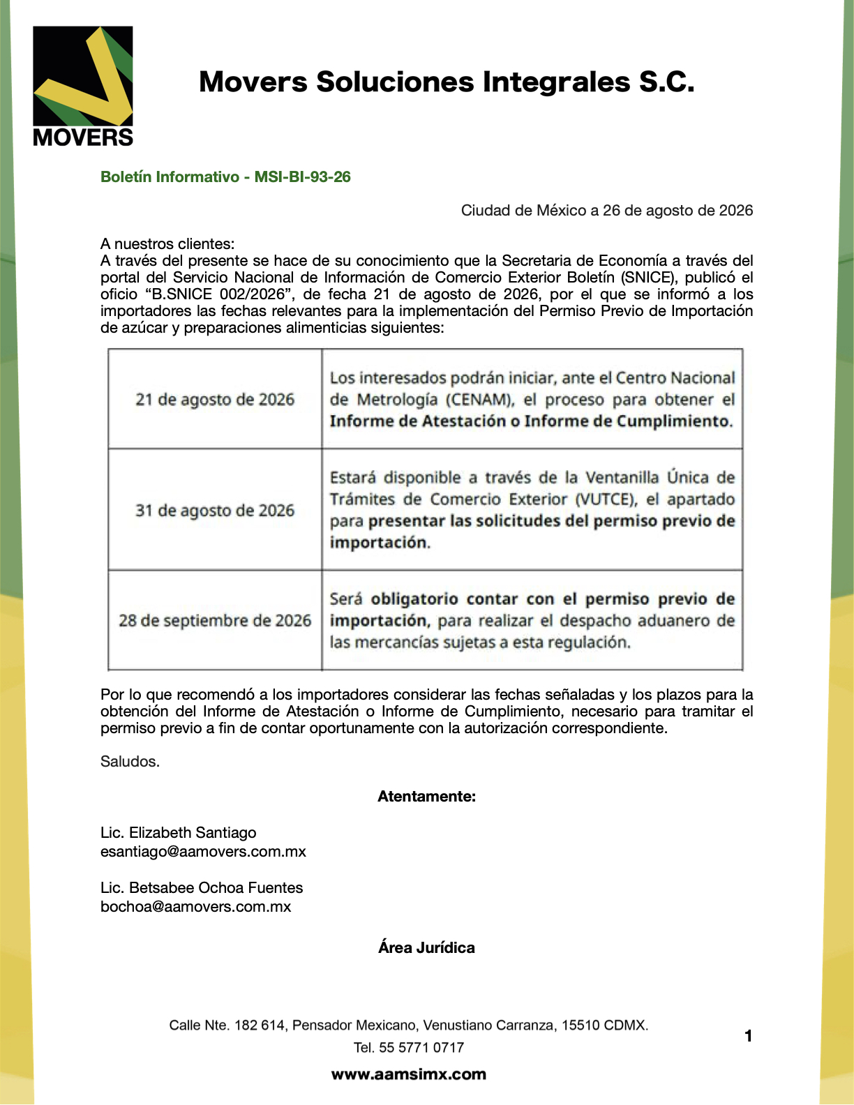 SE publica fechas clave para el Permiso Previo de Importación de azúcar: 21 de agosto inicio CENAM, 31 de agosto VUTCE, 28 de septiembre obligatorio.