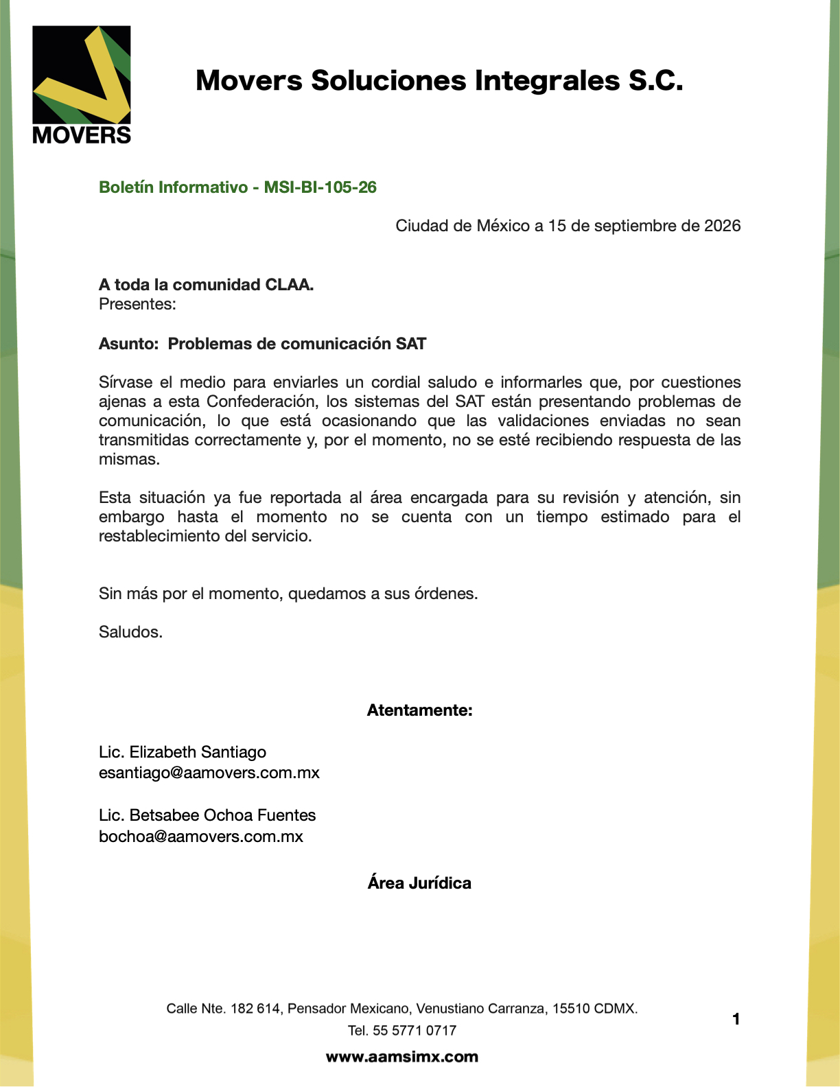 Problemas de comunicación SAT septiembre 2026