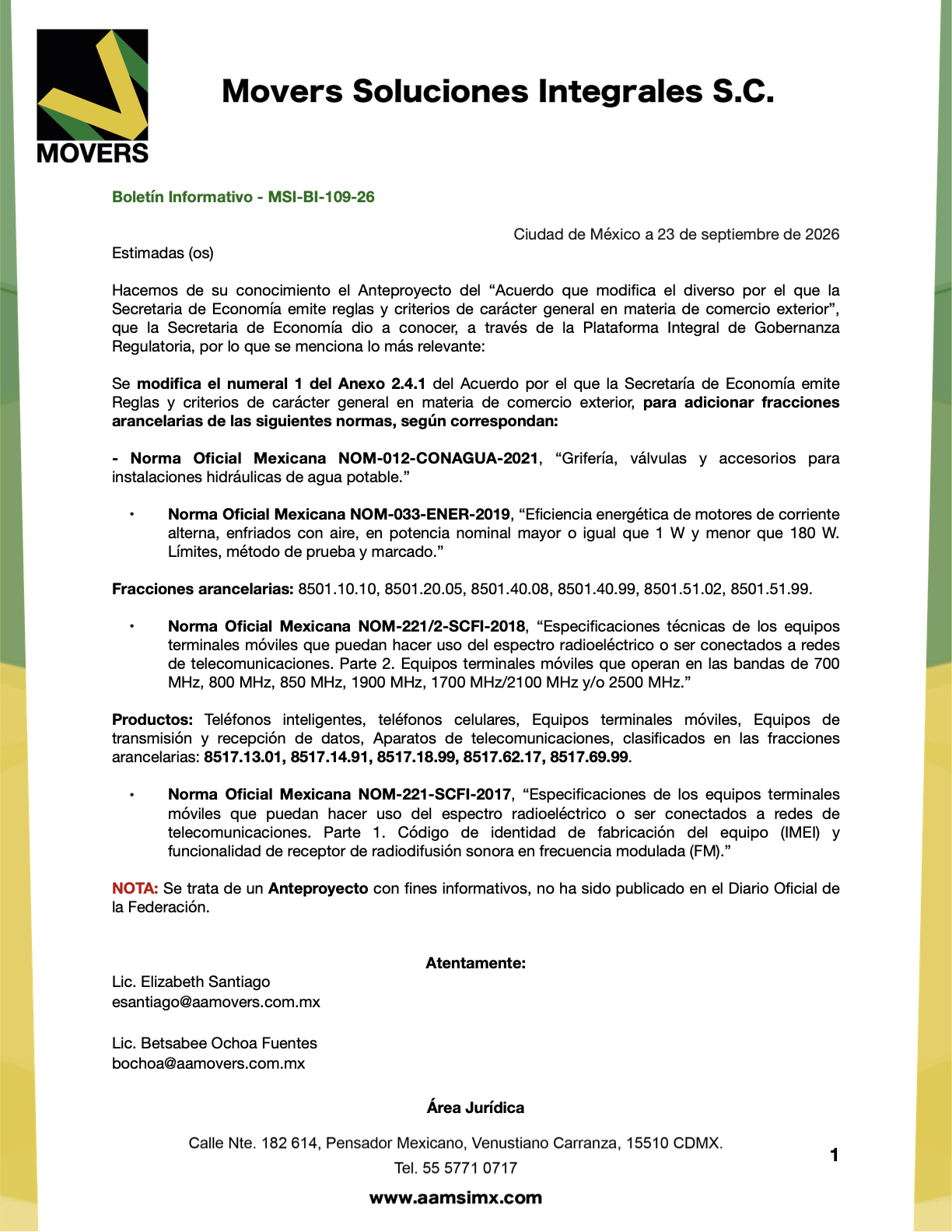 Anteproyecto NOM en comercio exterior 2026 | SE