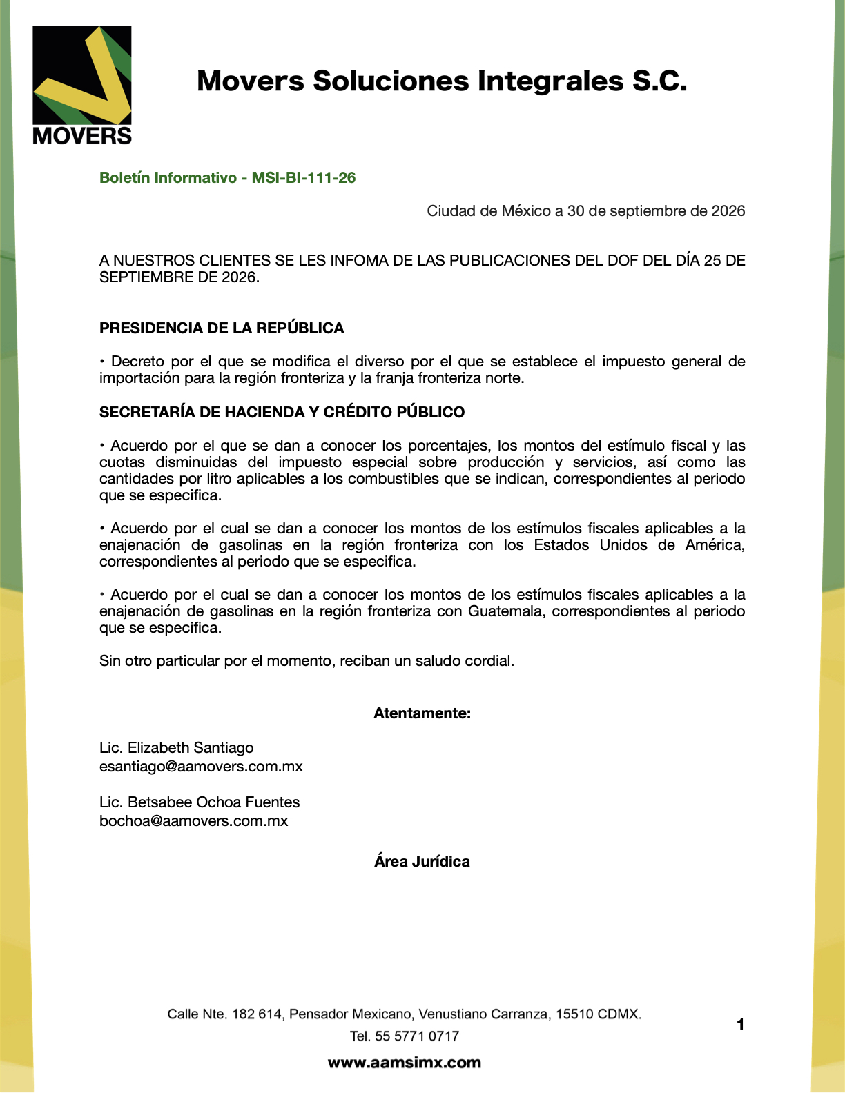 DOF 25 septiembre: Decreto frontera y estímulos