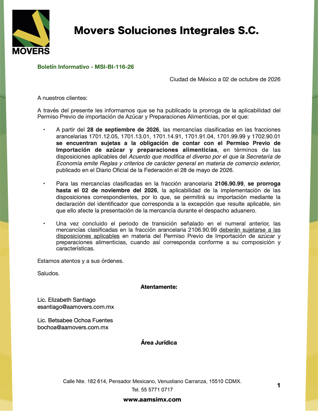 Prórroga Permiso Previo Azúcar 2106.90.99 | 2026