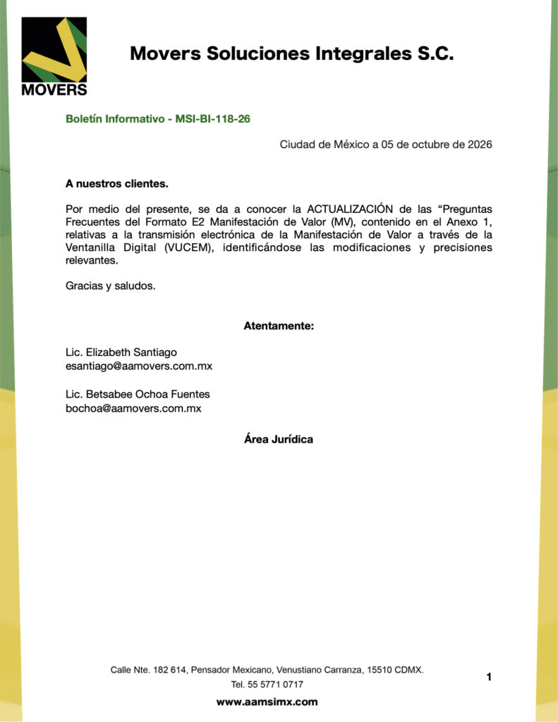FAQ Formato E2 Manifestación de Valor 2026 | VUCEM