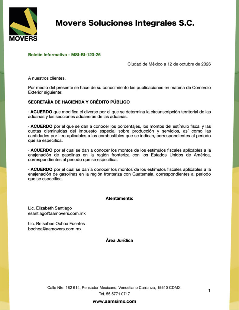 DOF 9 octubre: Aduanas y estímulos a gasolinas