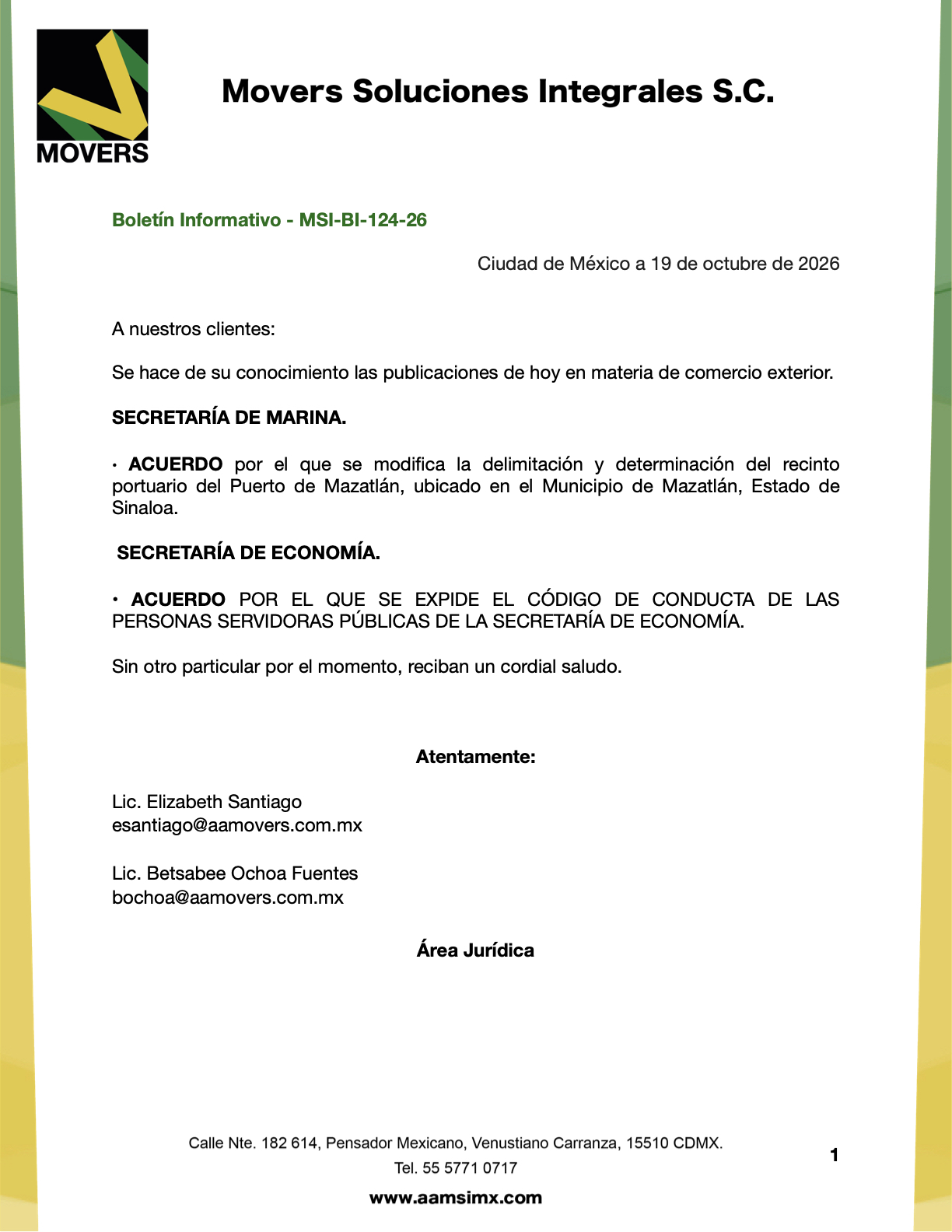 DOF 19 octubre: Recinto Portuario y Código SE