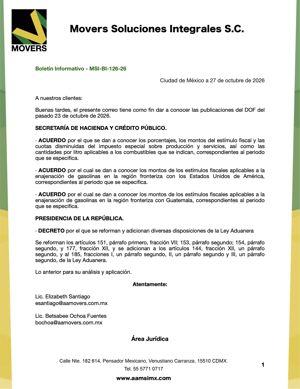 DOF 23 octubre: Reforma Ley Aduanera y estímulos